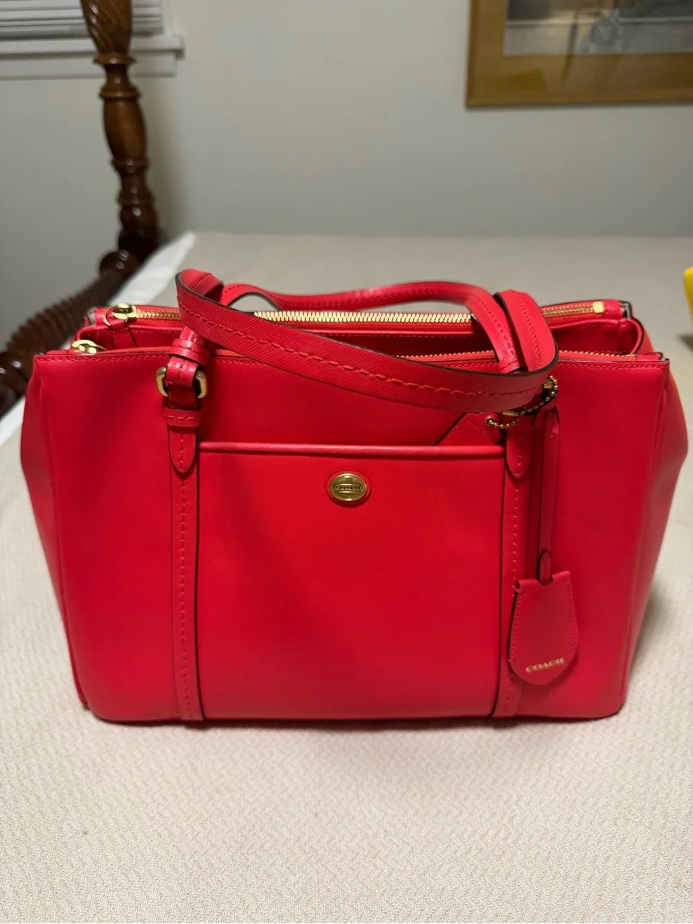 Coach 23569 Red Leather Multi Compartment Tote Shoulder Bag